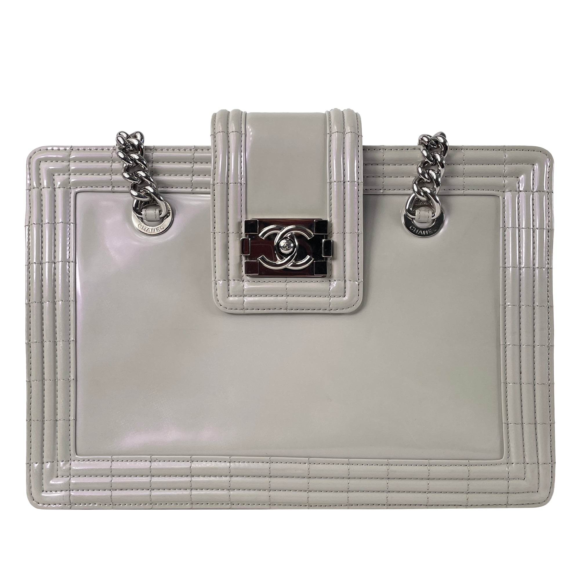 CHANEL Iridescent Patent Boy Reverso Shopping Tote Tote Bag