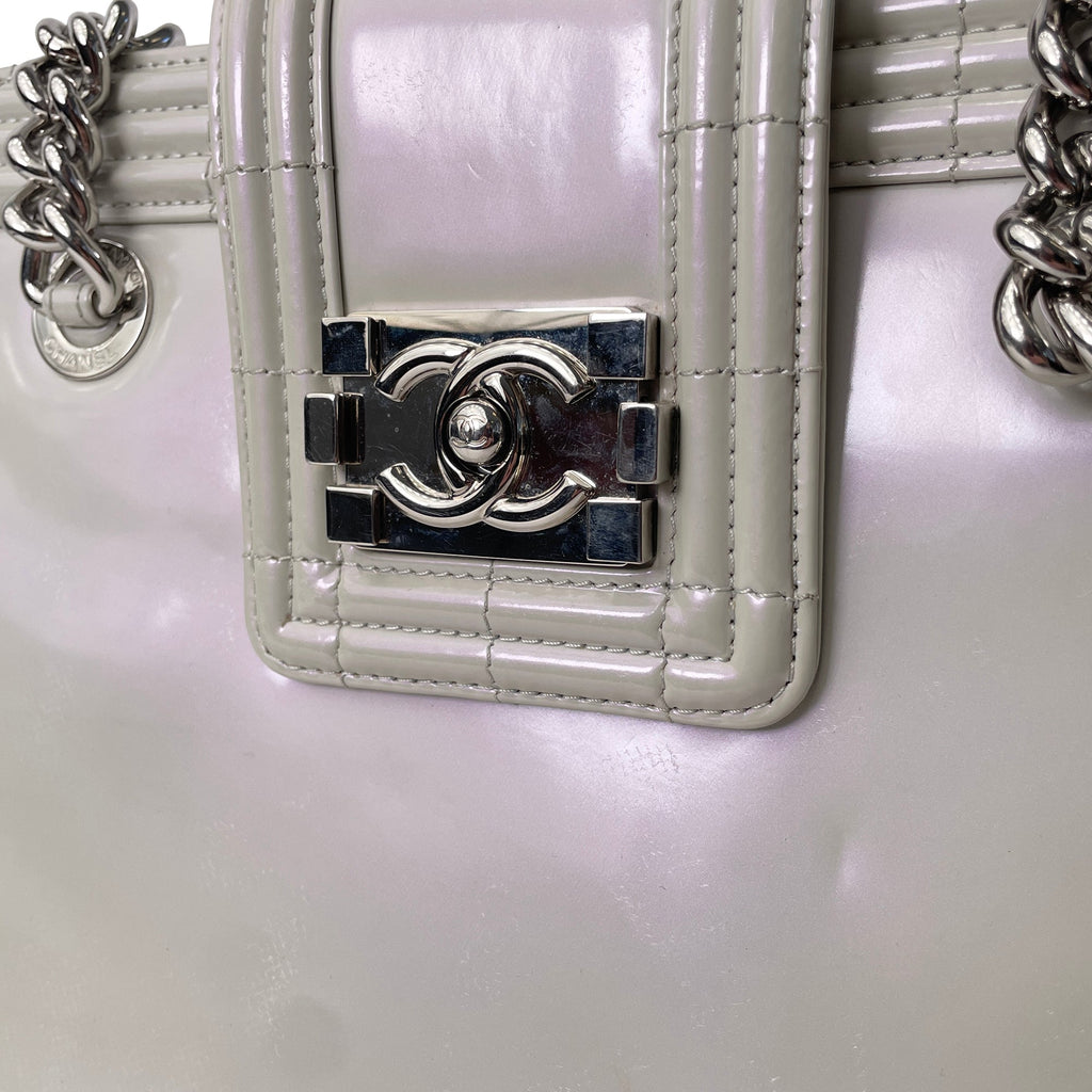 CHANEL Iridescent Patent Boy Reverso Shopping Tote Tote Bag