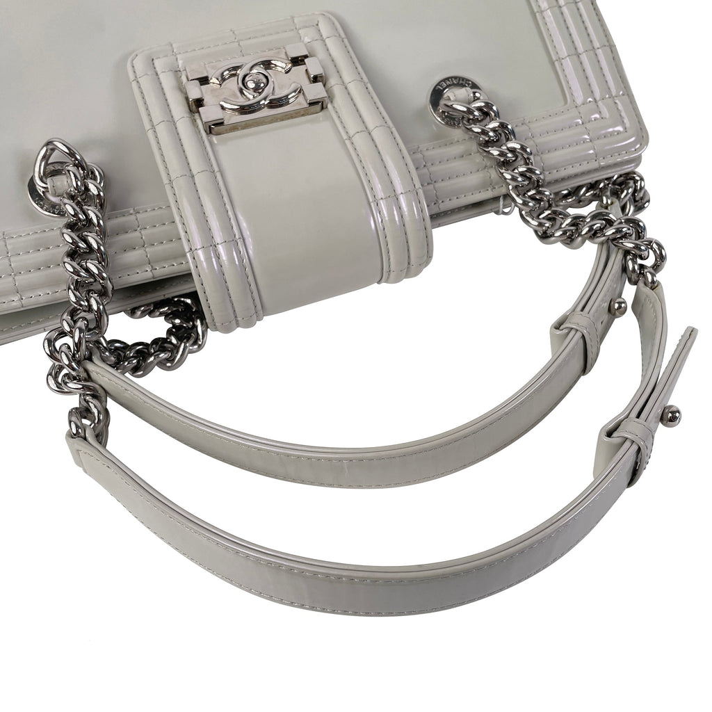 CHANEL Iridescent Patent Boy Reverso Shopping Tote Tote Bag