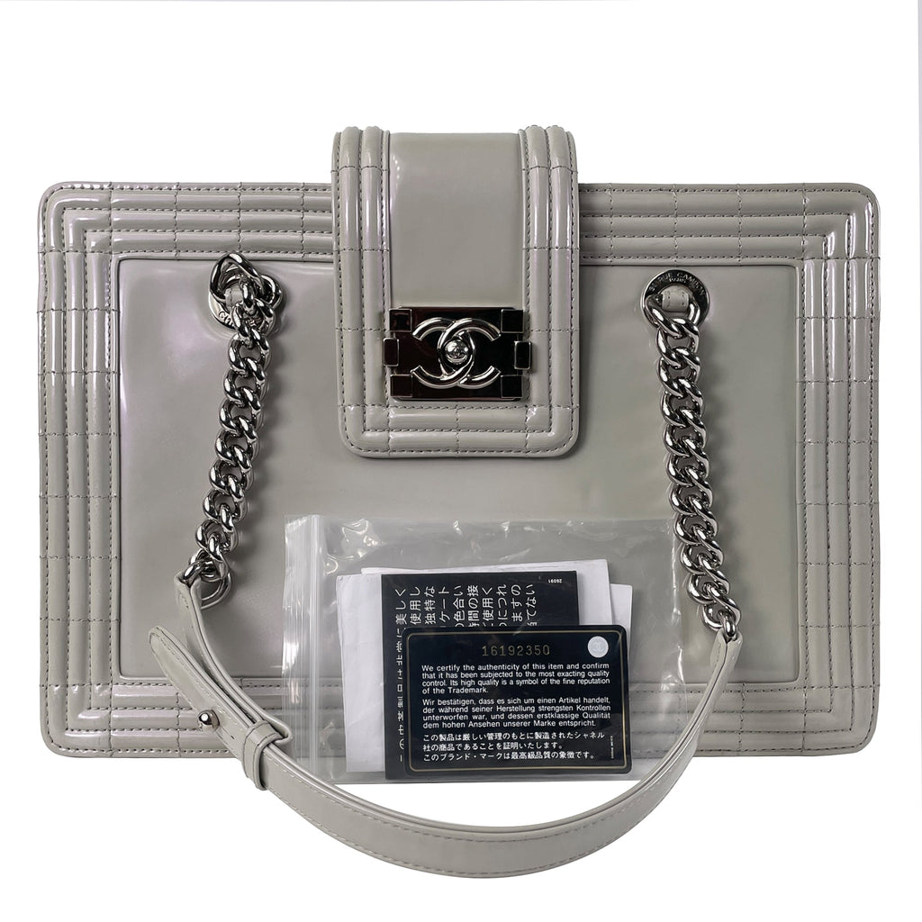 CHANEL Iridescent Patent Boy Reverso Shopping Tote Tote Bag