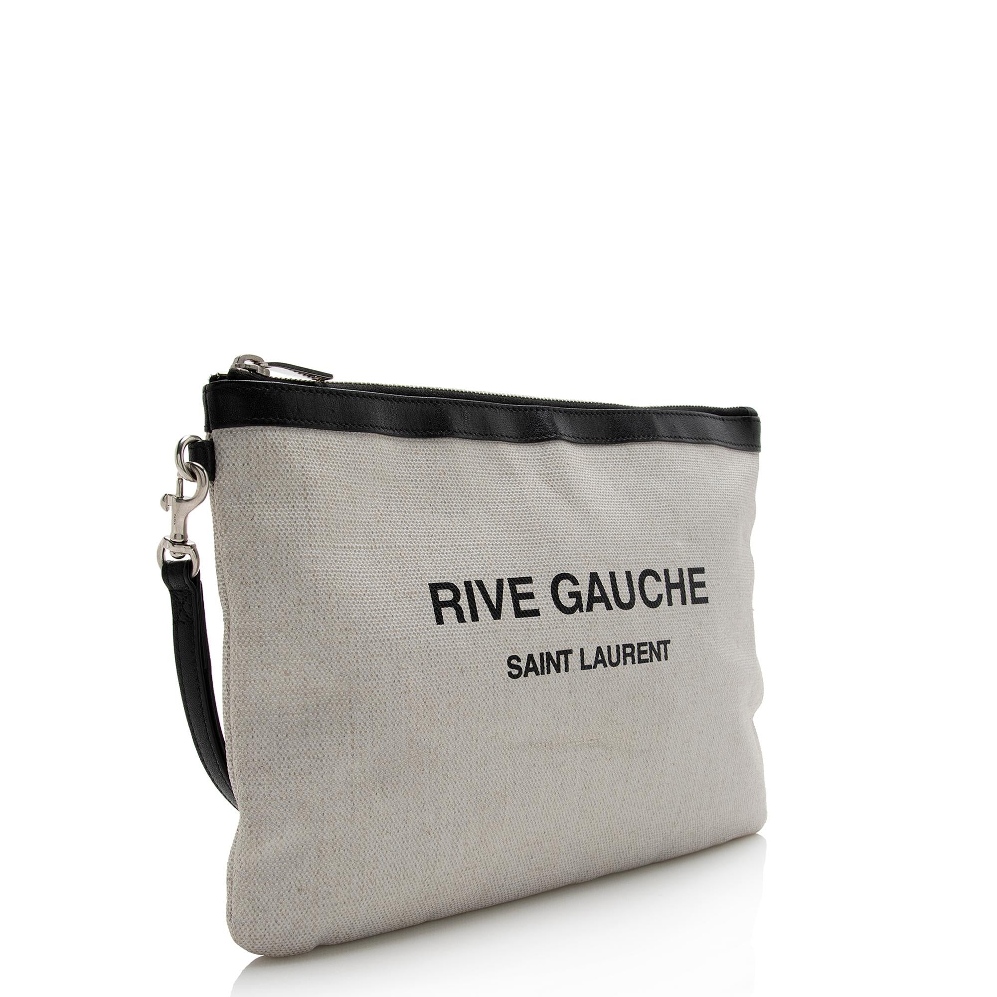 Saint Laurent Canvas Leather Rive Gauche Pouch (SHF-22268)