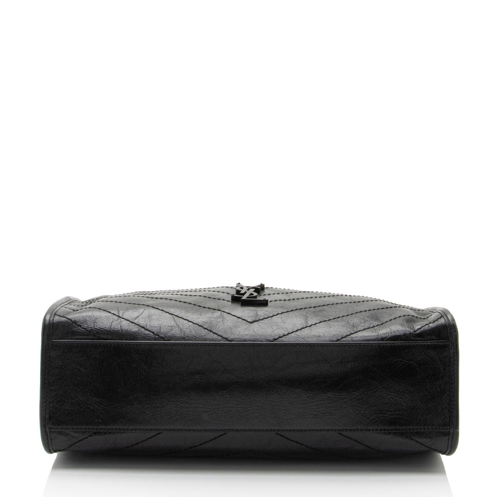 Saint Laurent Crinkled Calfskin Monogram Niki Medium Shopping Tote (SHF-RaBy7S)