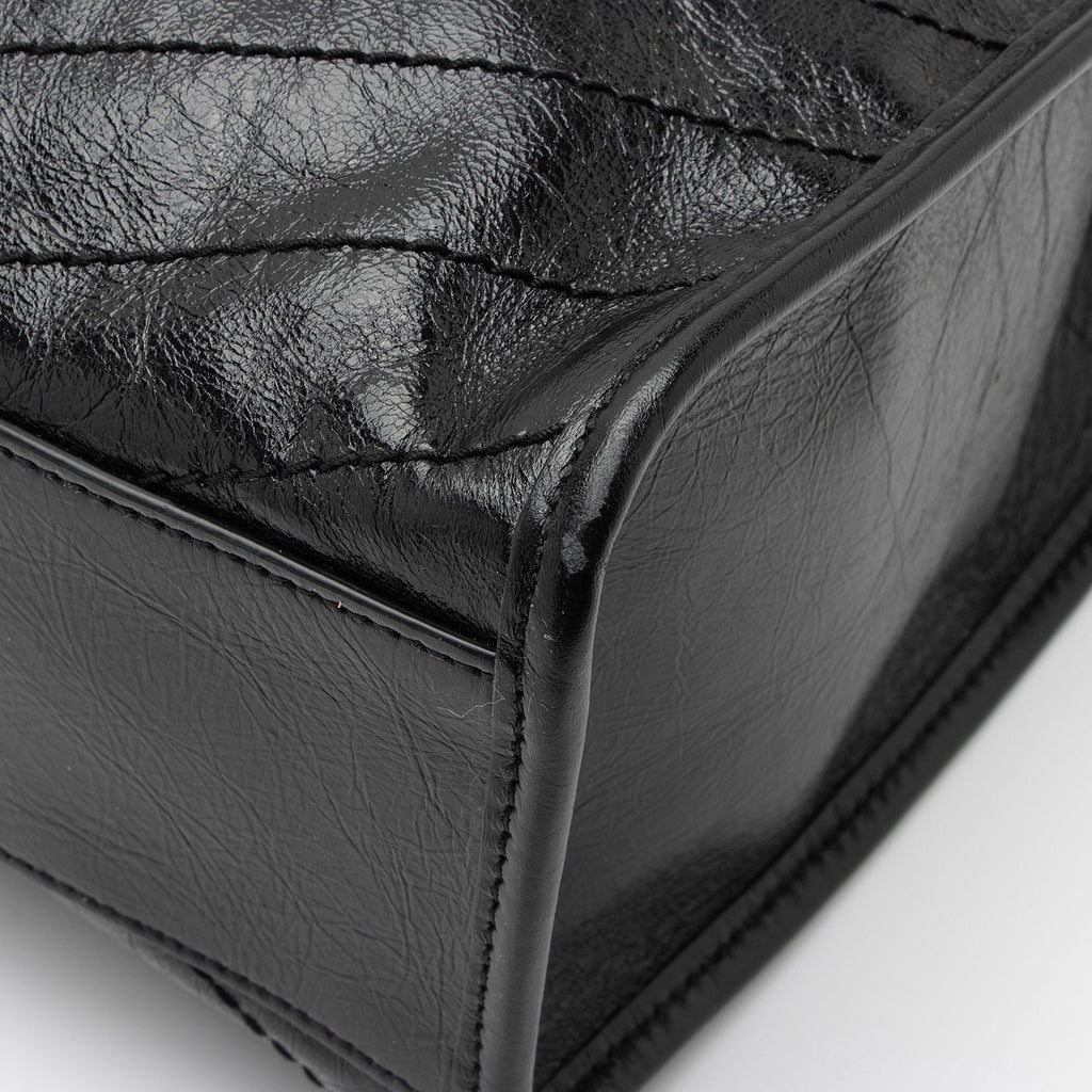 Saint Laurent Crinkled Calfskin Monogram Niki Medium Shopping Tote (SHF-RaBy7S)