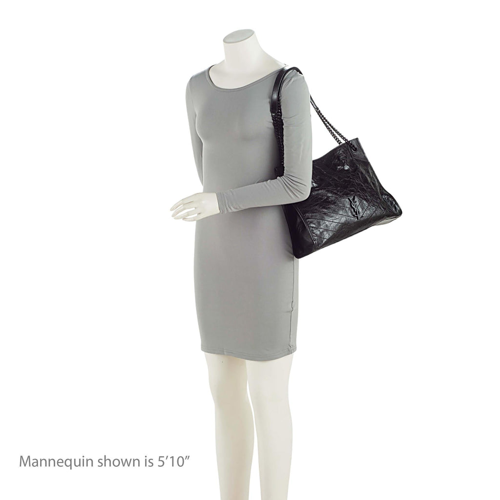 Saint Laurent Crinkled Calfskin Monogram Niki Medium Shopping Tote (SHF-RaBy7S)