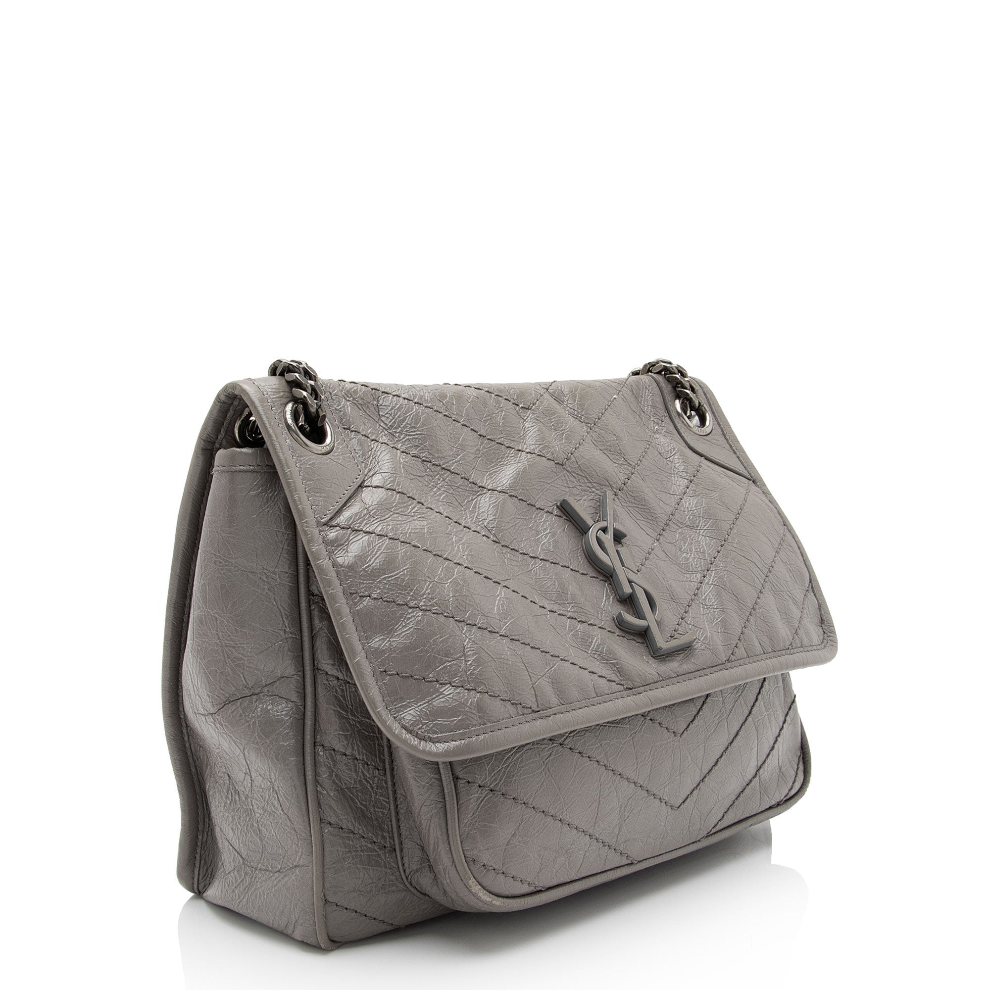 Saint Laurent Crinkled Calfskin Monogram Niki Medium Shoulder Bag (SHF-Ozz7lD)