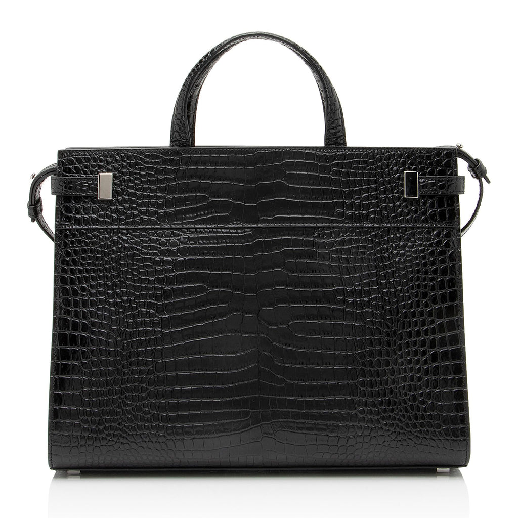 Saint Laurent Croc Embossed Leather Manhattan Small Satchel (SHF-23623)