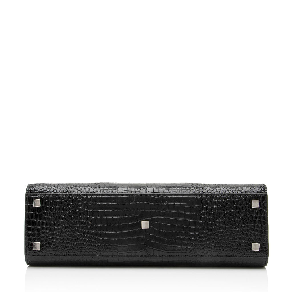 Saint Laurent Croc Embossed Leather Manhattan Small Satchel (SHF-23623)