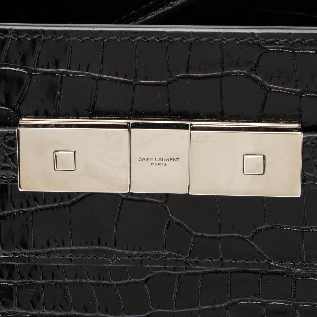 Saint Laurent Croc Embossed Leather Manhattan Small Satchel (SHF-23623)