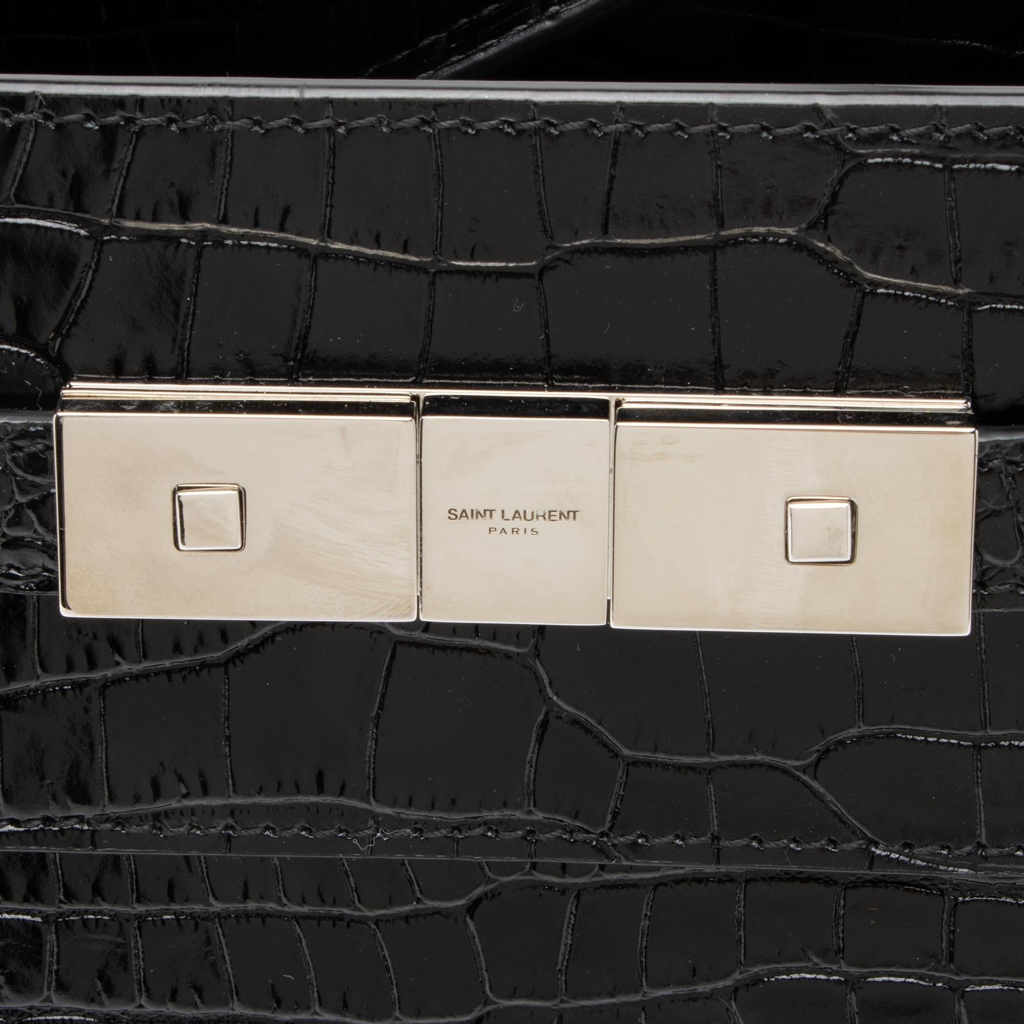 Saint Laurent Croc Embossed Leather Manhattan Small Satchel (SHF-23623)
