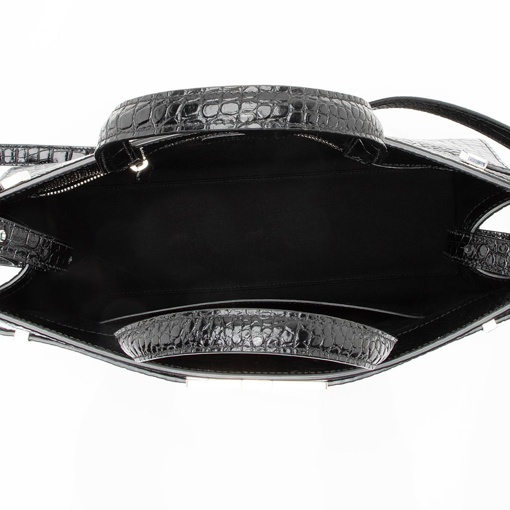 Saint Laurent Croc Embossed Leather Manhattan Small Satchel (SHF-23623)