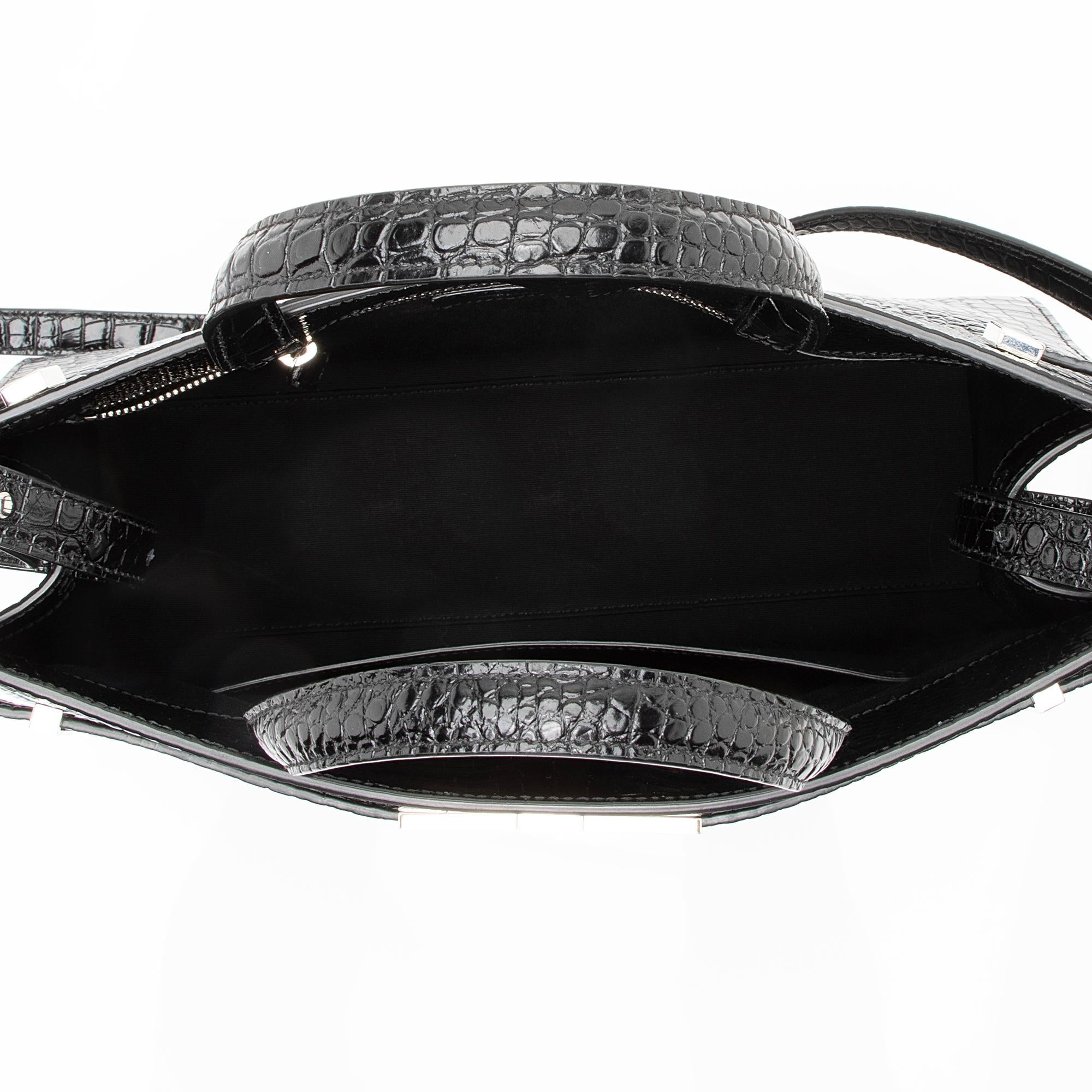 Saint Laurent Croc Embossed Leather Manhattan Small Satchel (SHF-23623)