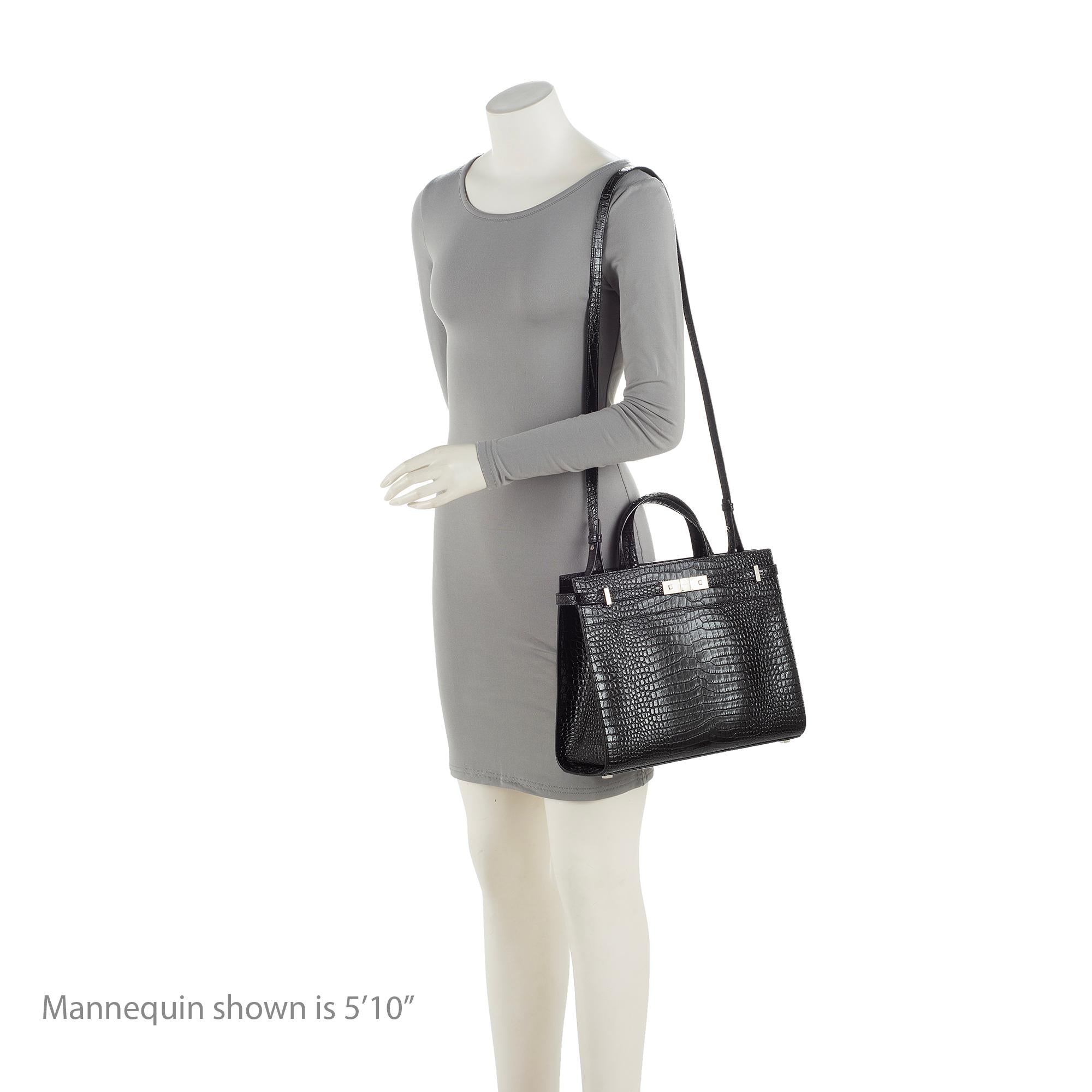 Saint Laurent Croc Embossed Leather Manhattan Small Satchel (SHF-23623)
