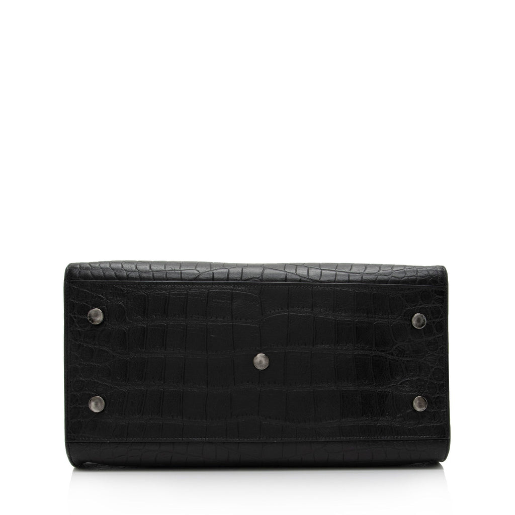 Saint Laurent Croc Embossed Leather Monogram Baby Cabas Tote (SHF-QBG3Zi)