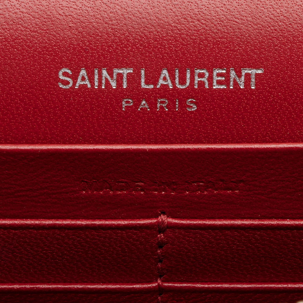 Saint Laurent Croc Embossed Leather Monogram Kate Tassel Chain Wallet (SHF-AKAj5y)