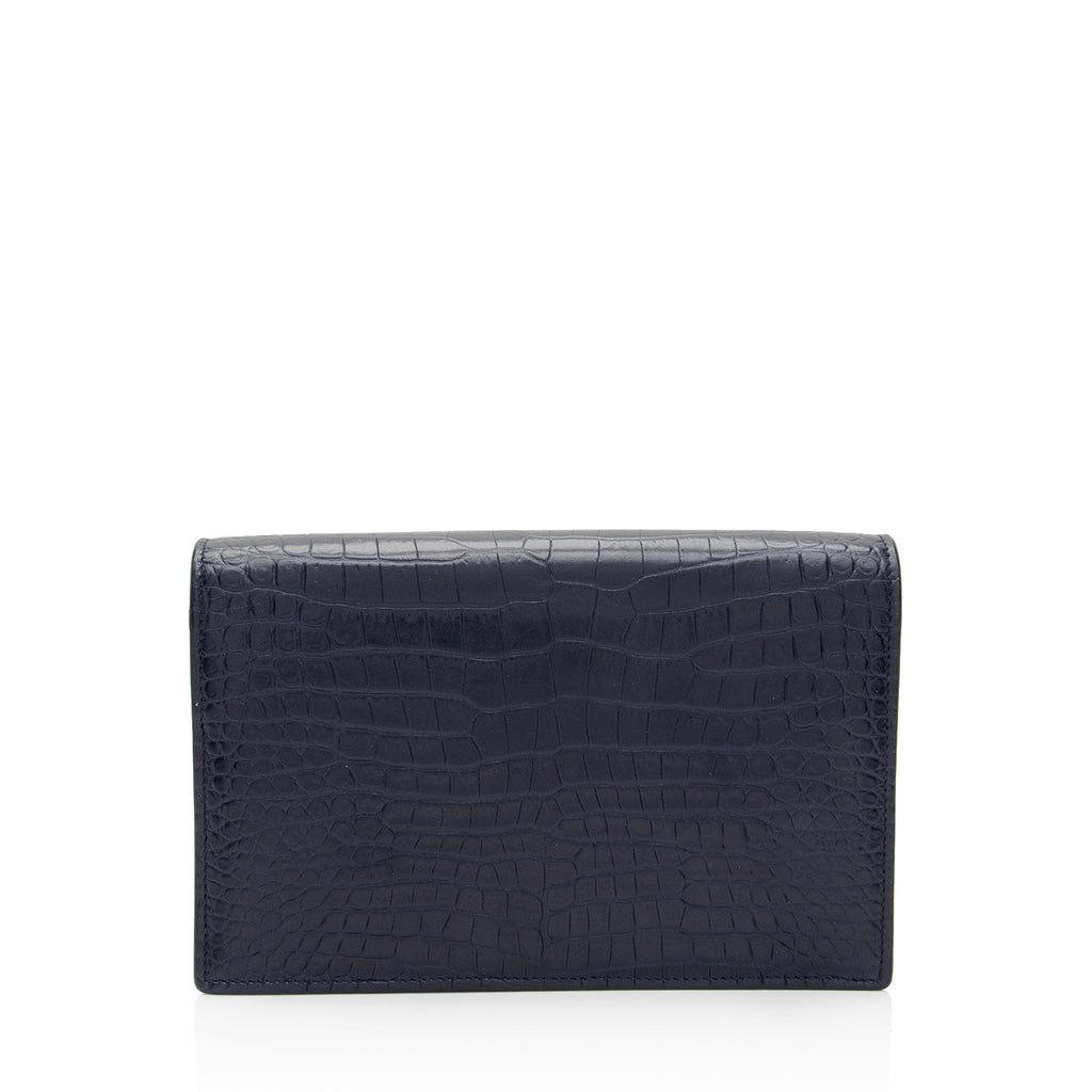 Saint Laurent Croc Embossed Leather Monogram Kate Tassel Small Shoulder Bag (SHF-lTeWCR)