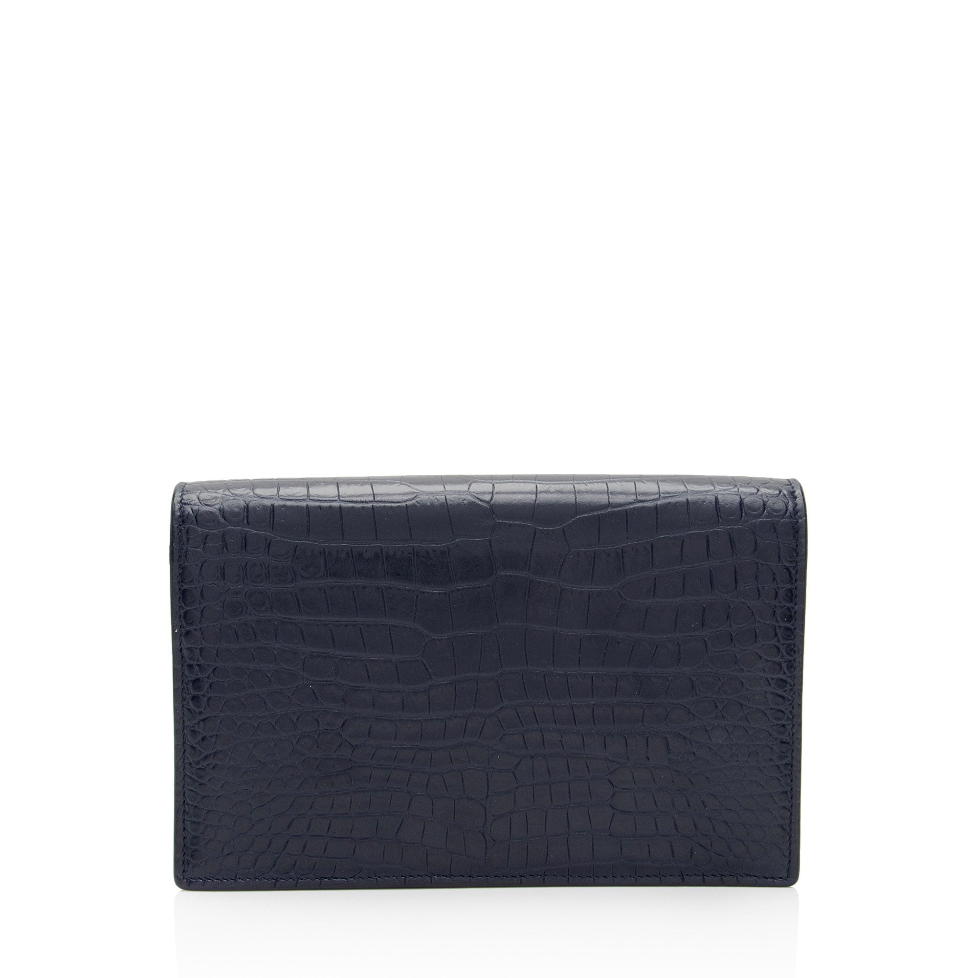 Saint Laurent Croc Embossed Leather Monogram Kate Tassel Small Shoulder Bag (SHF-lTeWCR)