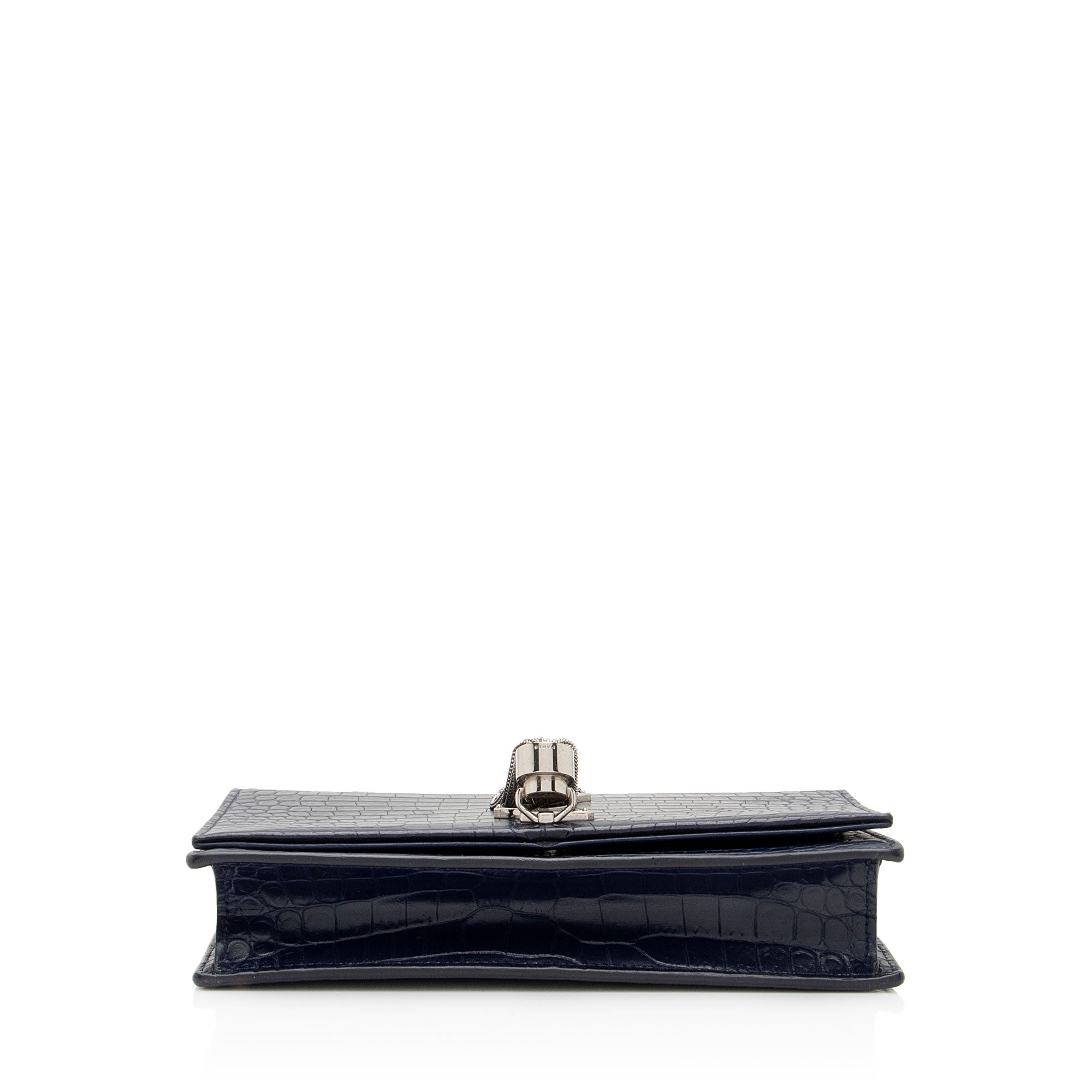 Saint Laurent Croc Embossed Leather Monogram Kate Tassel Small Shoulder Bag (SHF-lTeWCR)