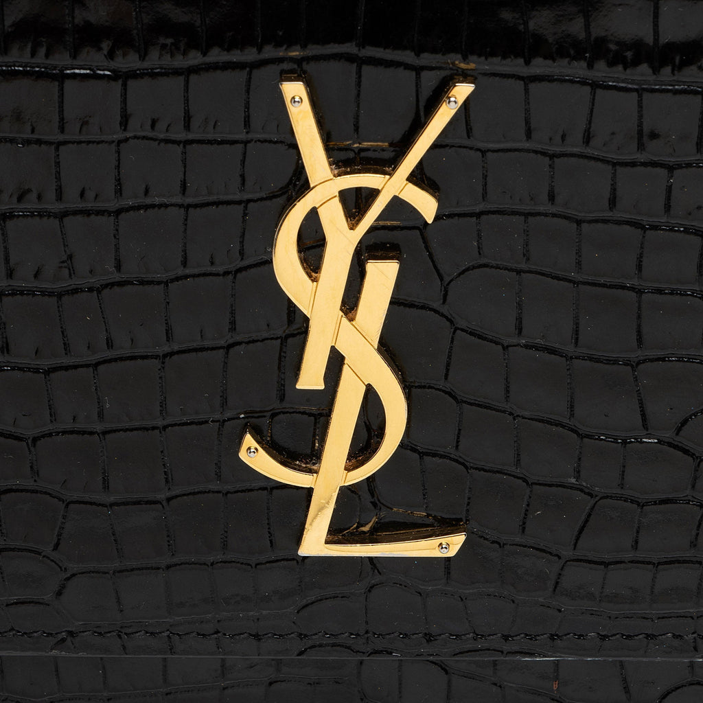 Saint Laurent Croc Embossed Leather Monogram Sunset Medium Shoulder Bag (SHF-otiVDf)