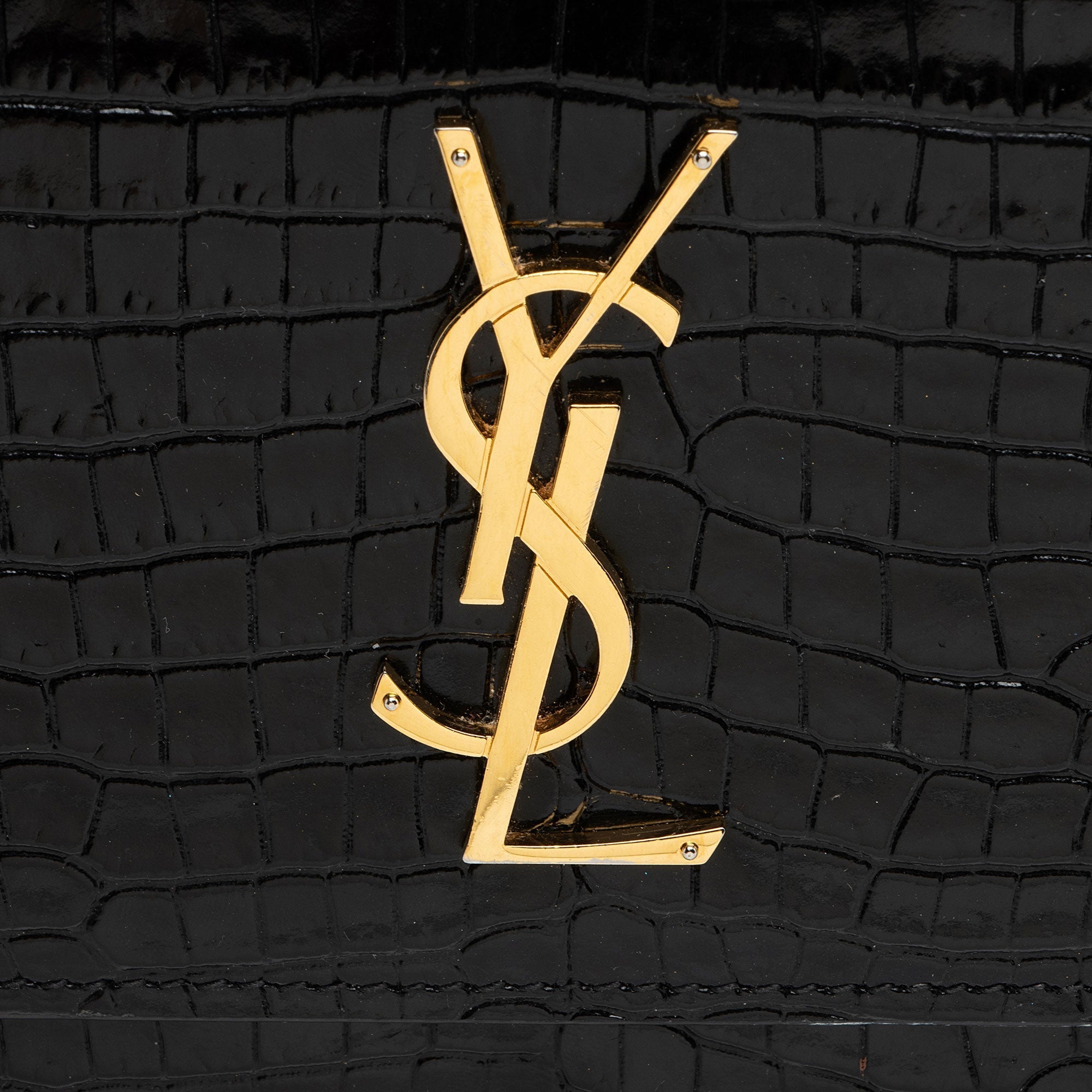 Saint Laurent Croc Embossed Leather Monogram Sunset Medium Shoulder Bag (SHF-otiVDf)