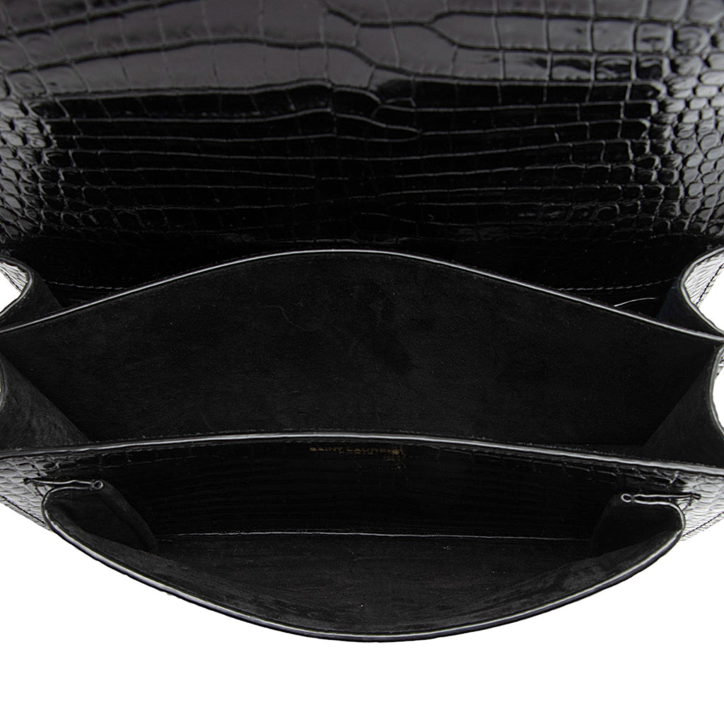 Saint Laurent Croc Embossed Leather Monogram Sunset Medium Shoulder Bag (SHF-otiVDf)