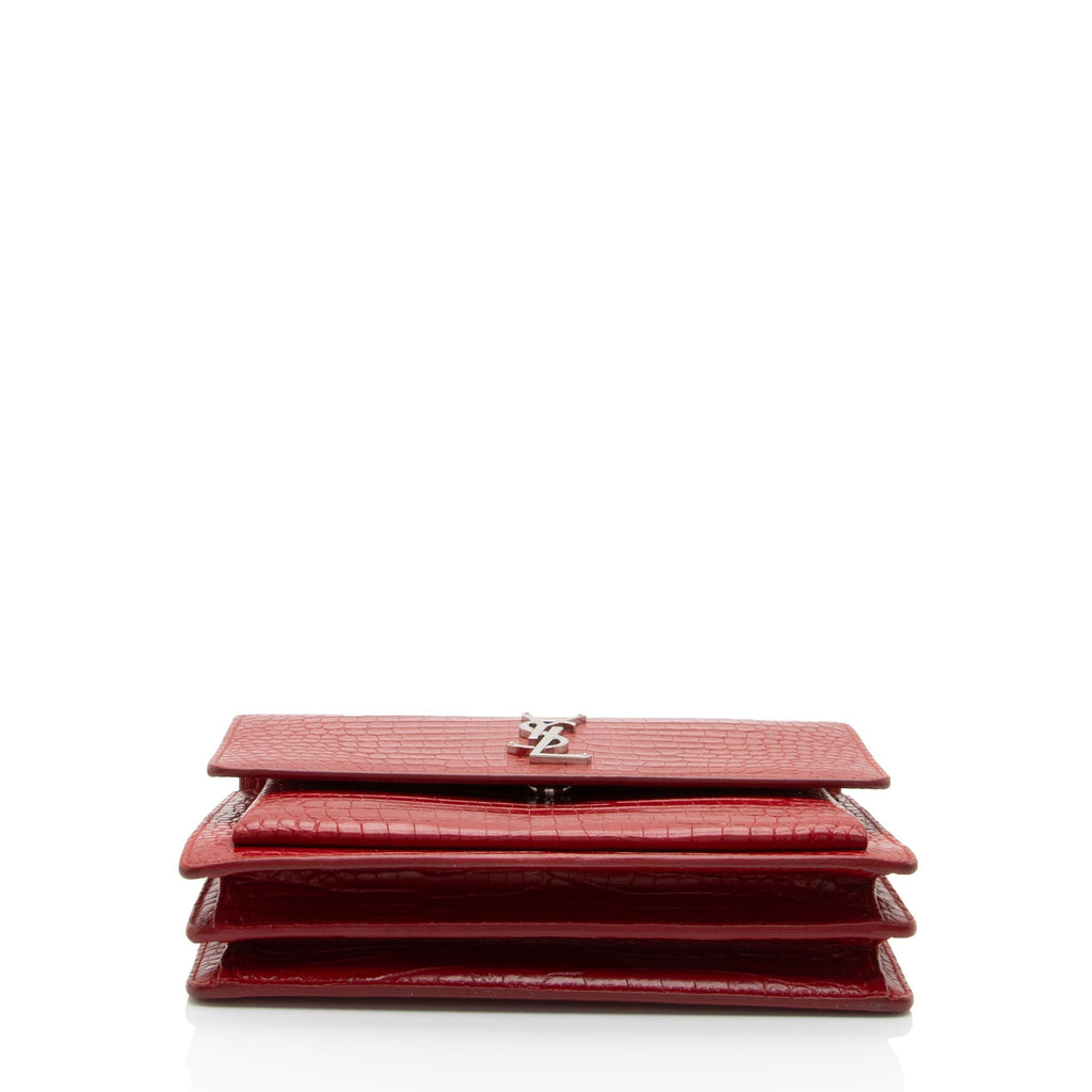 Saint Laurent Croc Embossed Leather Monogram Sunset Medium Shoulder Bag (SHF-T5kq37)