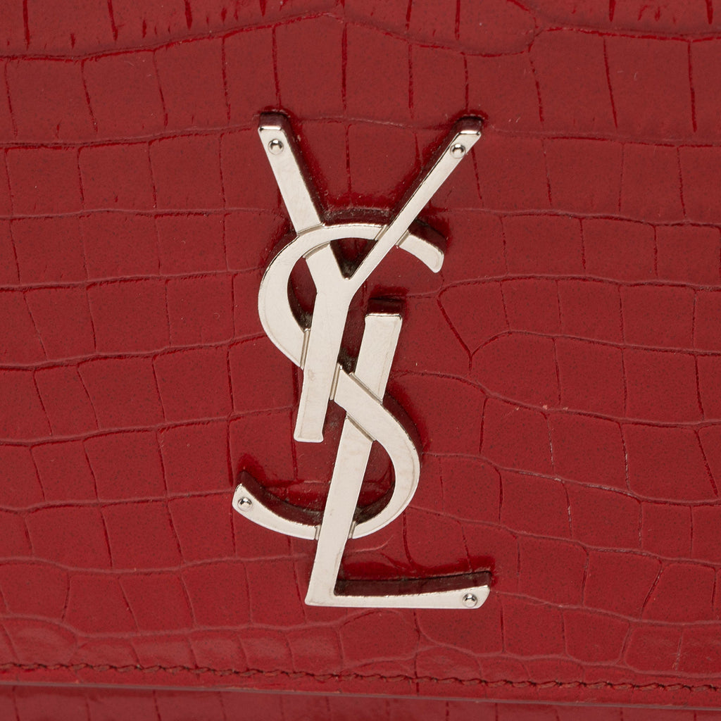 Saint Laurent Croc Embossed Leather Monogram Sunset Medium Shoulder Bag (SHF-T5kq37)