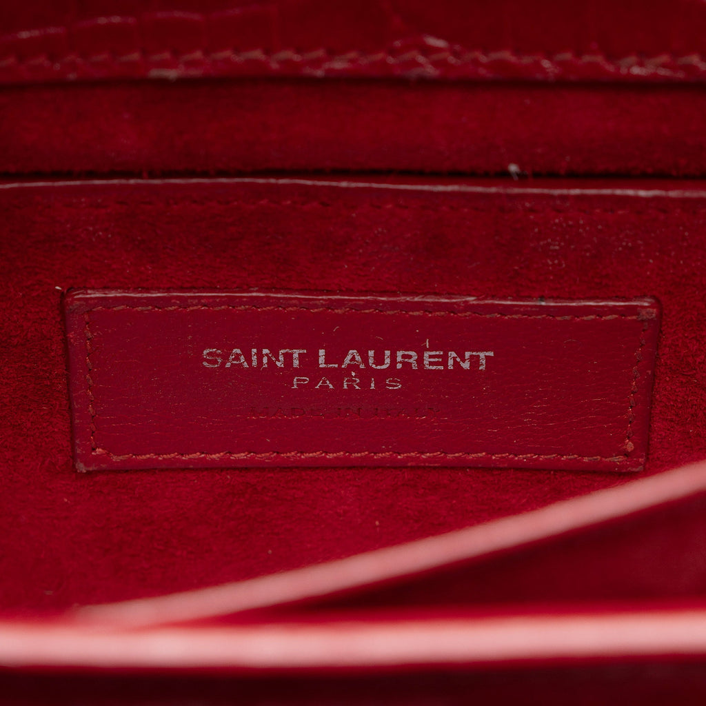 Saint Laurent Croc Embossed Leather Monogram Sunset Medium Shoulder Bag (SHF-T5kq37)