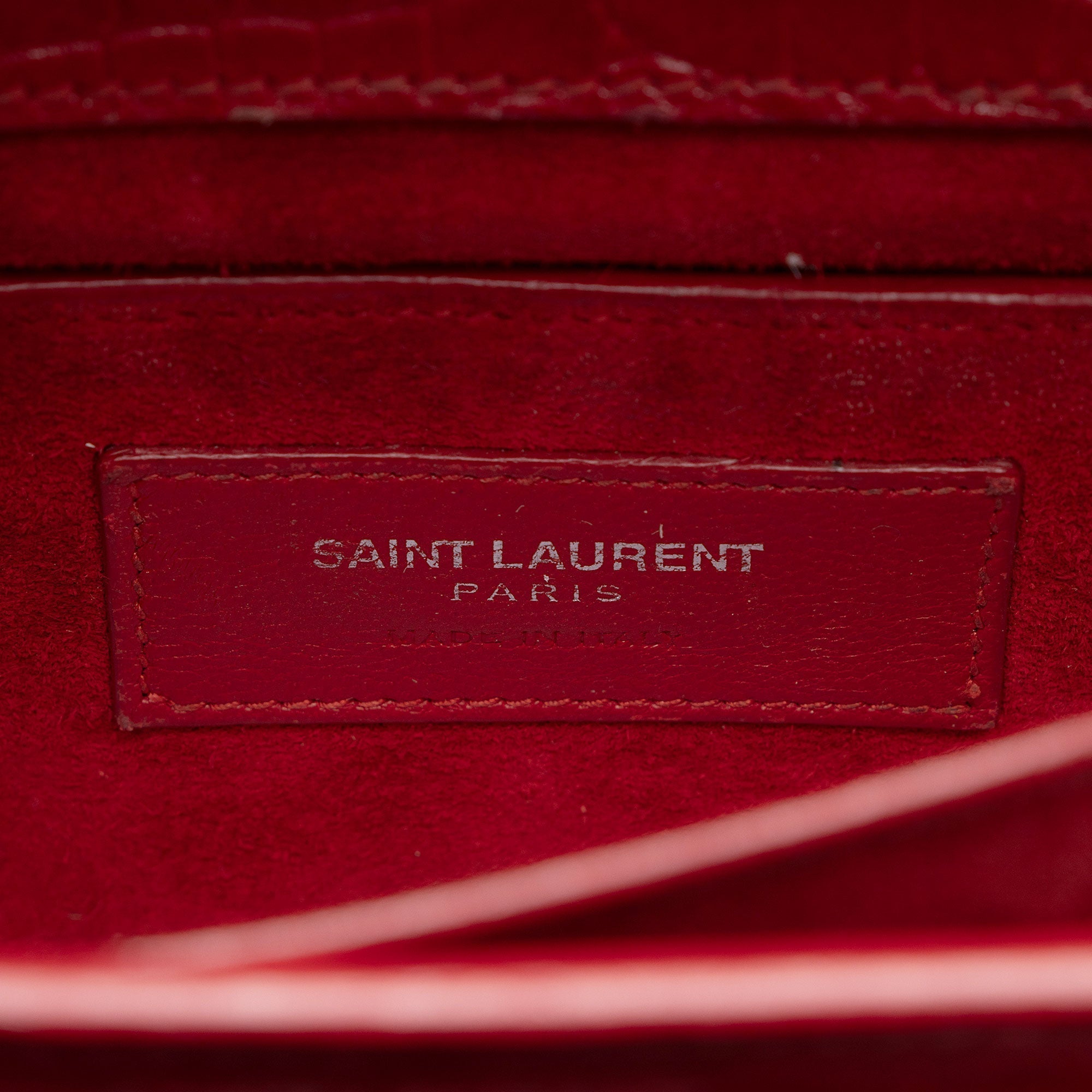 Saint Laurent Croc Embossed Leather Monogram Sunset Medium Shoulder Bag (SHF-T5kq37)