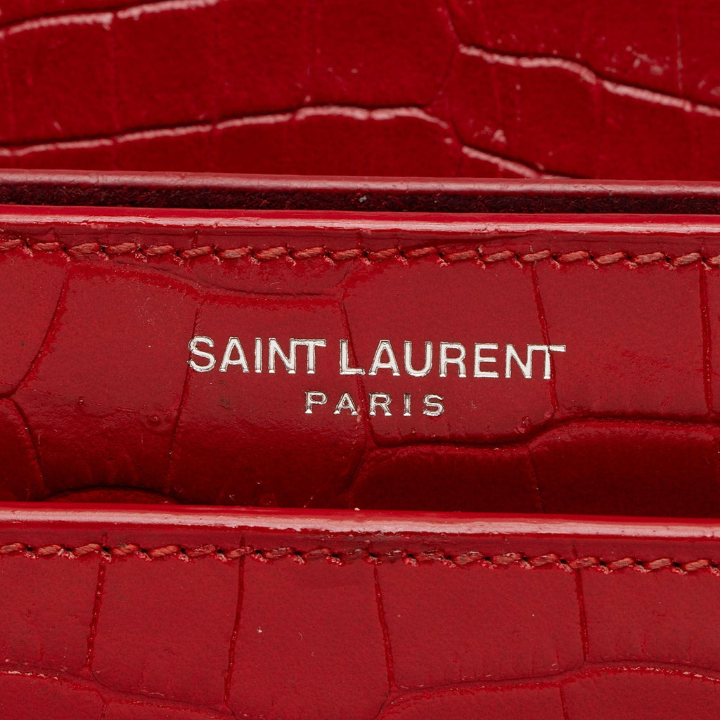 Saint Laurent Croc Embossed Leather Monogram Sunset Medium Shoulder Bag (SHF-T5kq37)