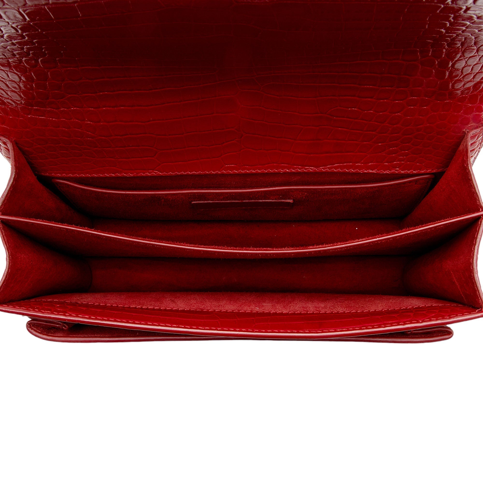 Saint Laurent Croc Embossed Leather Monogram Sunset Medium Shoulder Bag (SHF-jVwFV7)