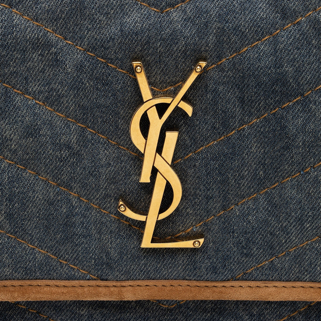 Saint Laurent Denim Suede Monogram Niki Medium Shoulder Bag (SHF-fpTQXb)