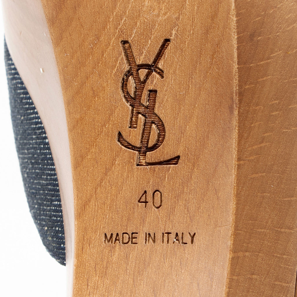 Saint Laurent Denim Wood Platform Slide Sandals - Size 10 / 40 (SHF-MI4wKi)