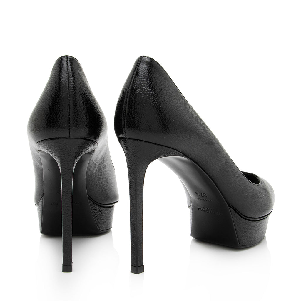 Saint Laurent Grained Calfskin Janis Platform Pumps - Size 7.5 / 37.5 (SHF-CltUy4)