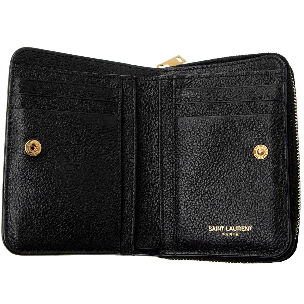 Saint Laurent Leather Monogram Compact Bi-Fold Wallet (SHF-EywM9H)