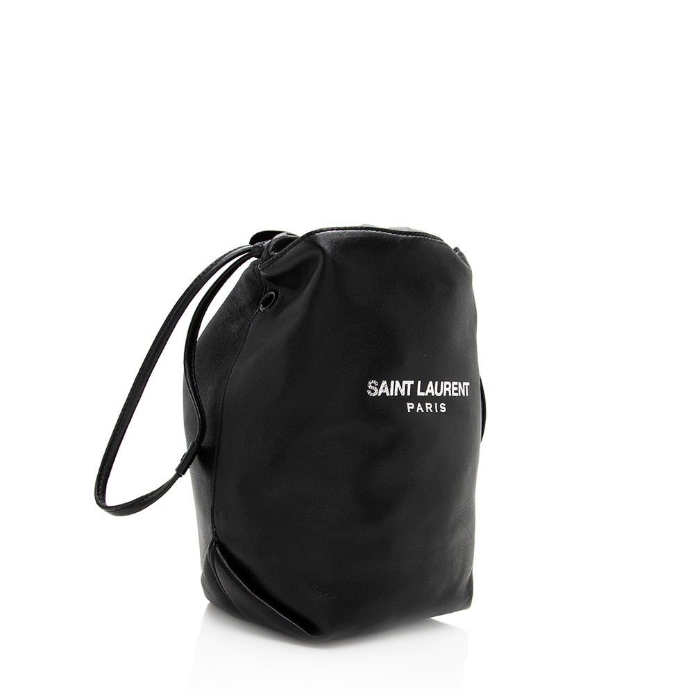 Saint Laurent Leather Logo Teddy Small Bucket Bag (SHF-19561)