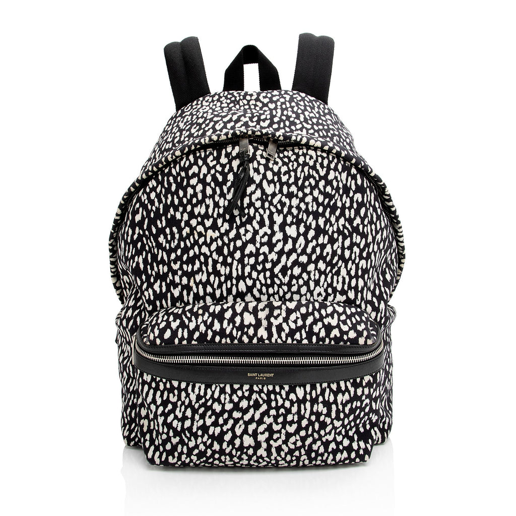 Saint Laurent Leopard Print Canvas City Backpack (SHF-lc0KDV)