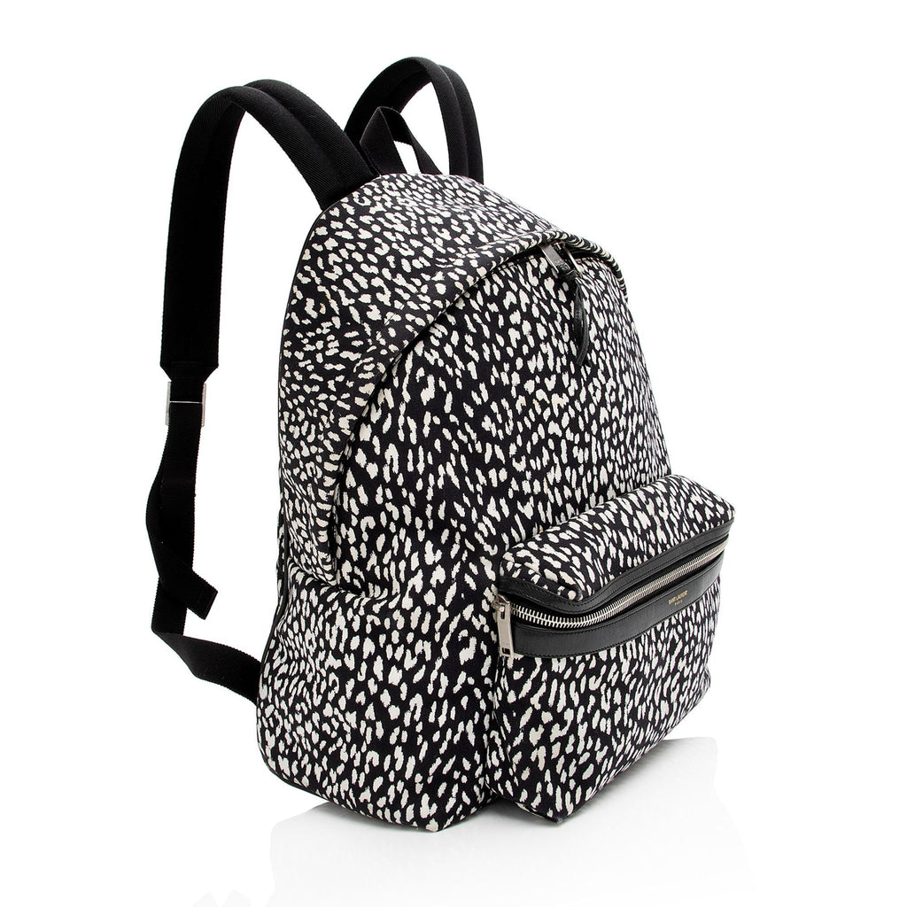 Saint Laurent Leopard Print Canvas City Backpack (SHF-lc0KDV)