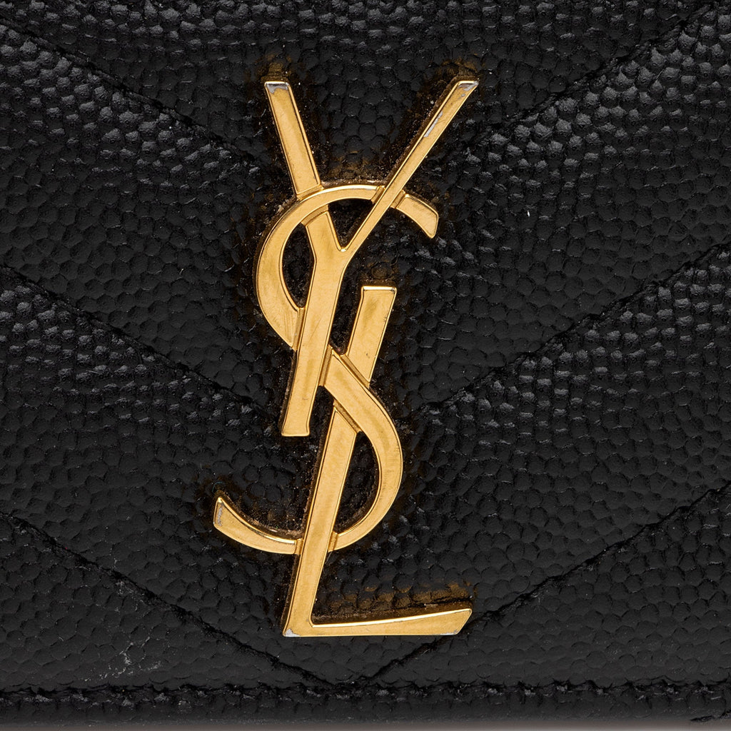Saint Laurent Matelasse Grain de Poudre Monogram Card Case (SHF-6ioPjj)