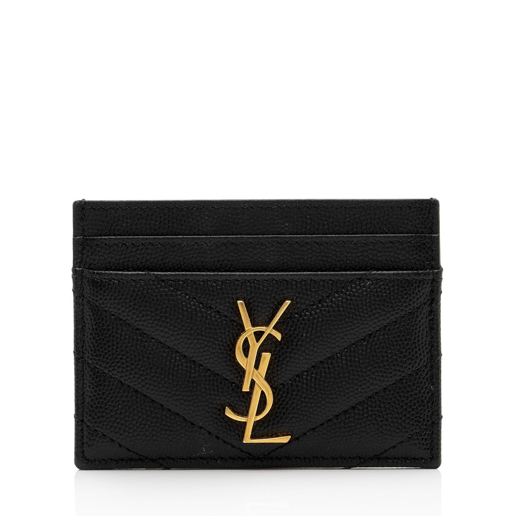 Saint Laurent Matelasse Grain de Poudre Monogram Card Case (SHF-6ioPjj)