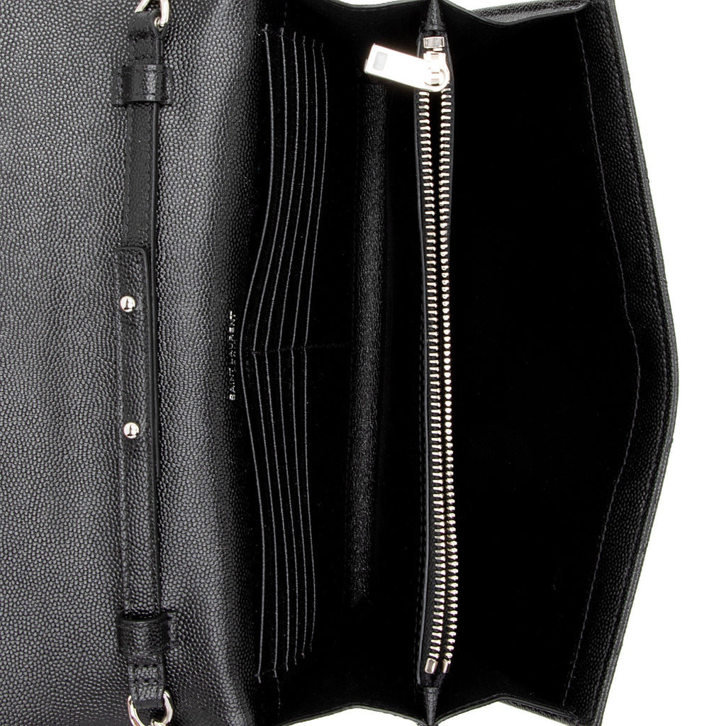 Saint Laurent Matelasse Grain de Poudre Monogram Chain Wallet (SHF-JxENie)