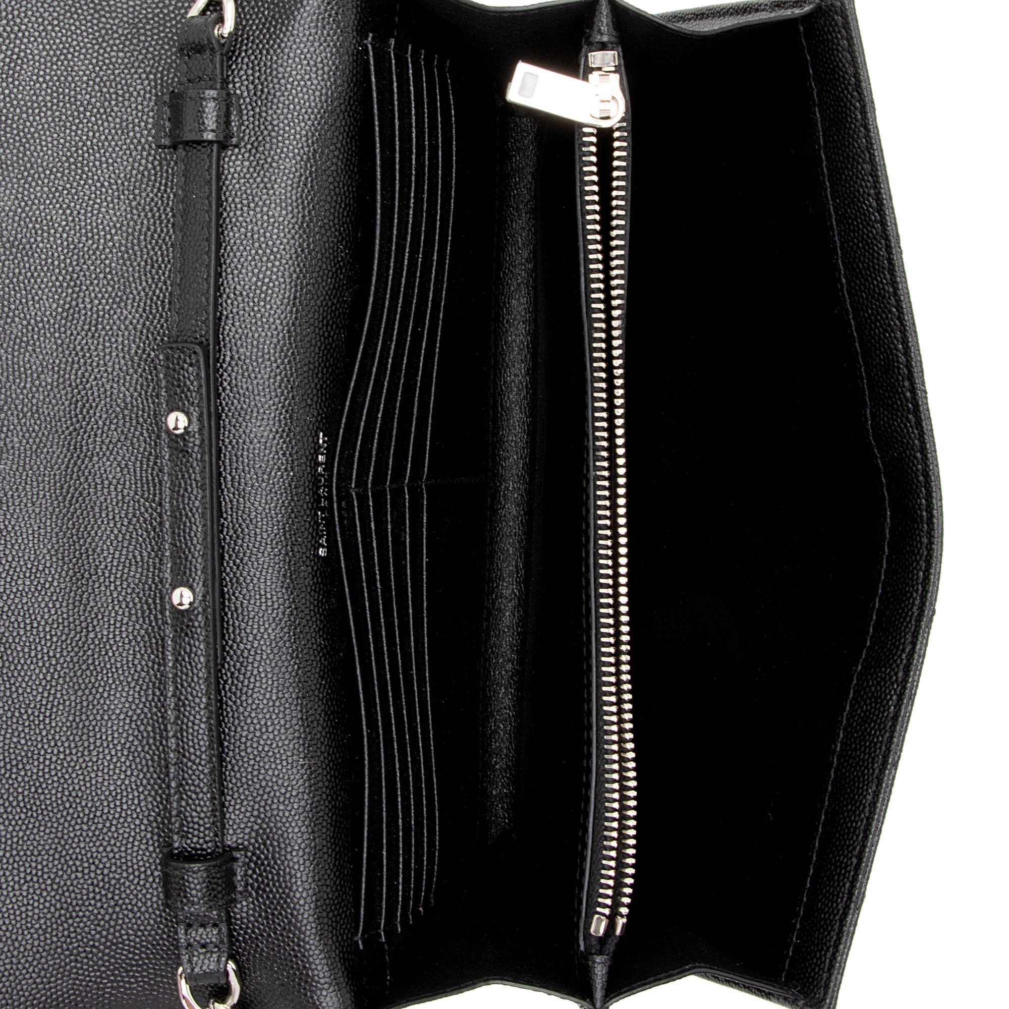 Saint Laurent Matelasse Grain de Poudre Monogram Chain Wallet (SHF-JxENie)
