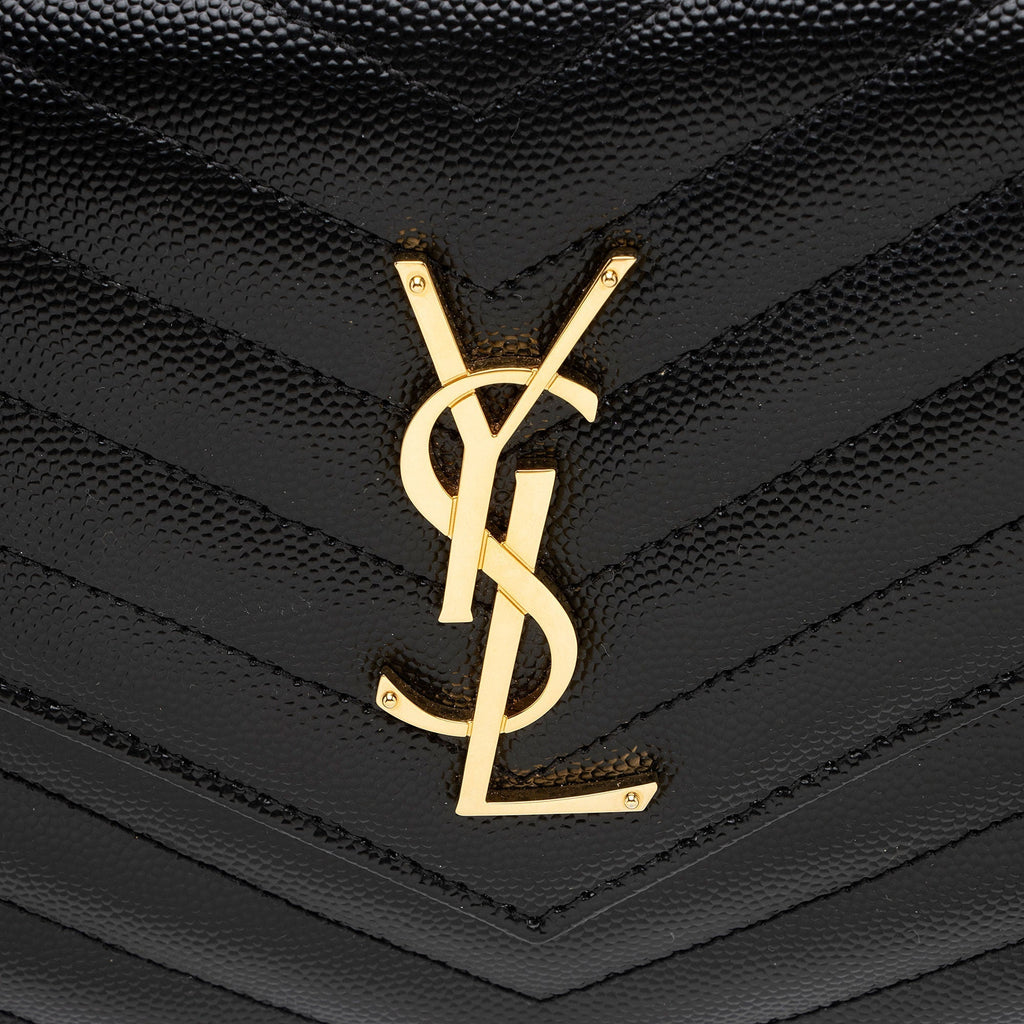 Saint Laurent Matelasse Grain de Poudre Monogram Chain Wallet (SHF-uoMWdL)