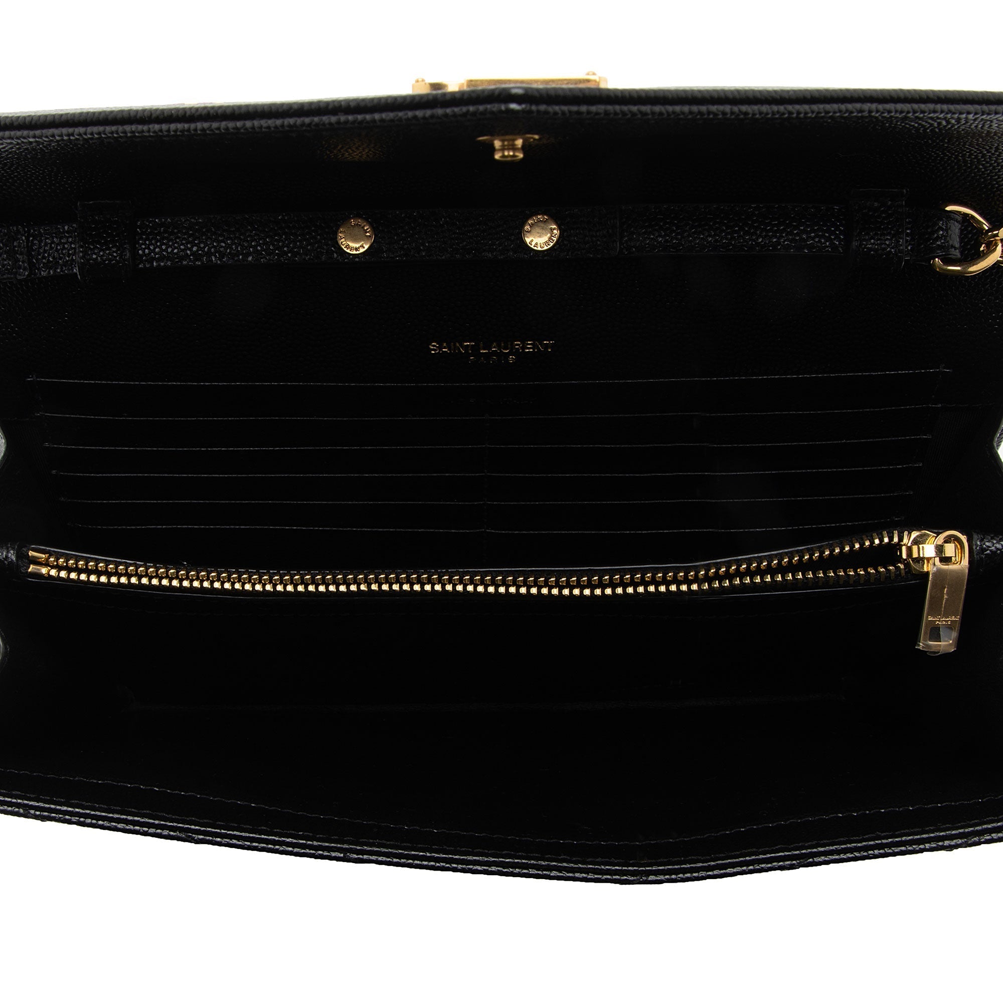 Saint Laurent Matelasse Grain de Poudre Monogram Chain Wallet (SHF-oGbOur)