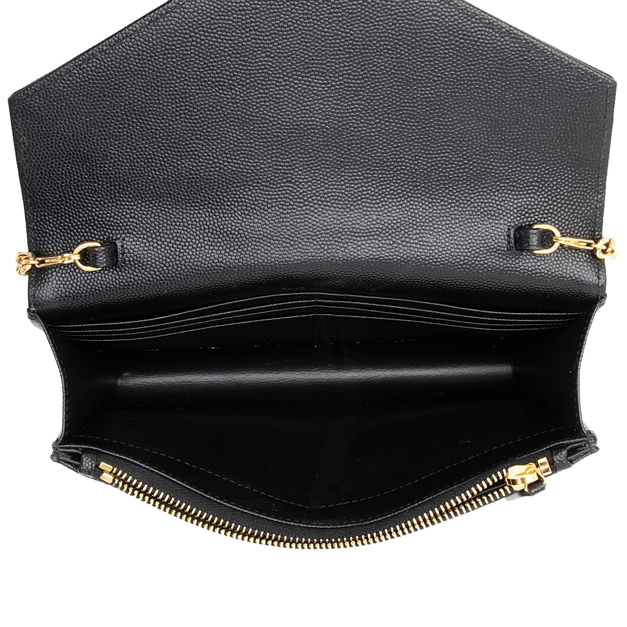 Saint Laurent Matelasse Grain de Poudre Monogram Envelope Chain Wallet (SHF-qb9r0n)