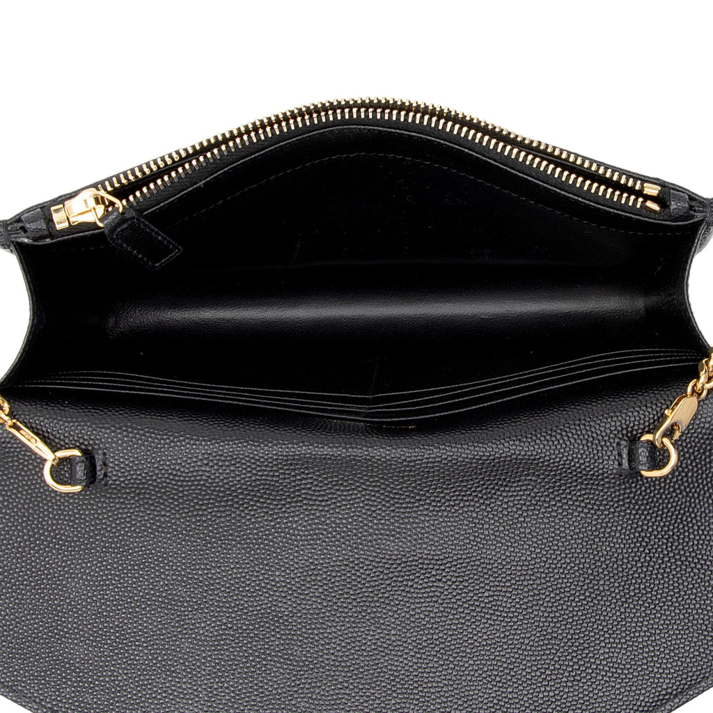 Saint Laurent Matelasse Grain de Poudre Monogram Envelope Chain Wallet (SHF-bXElvR)