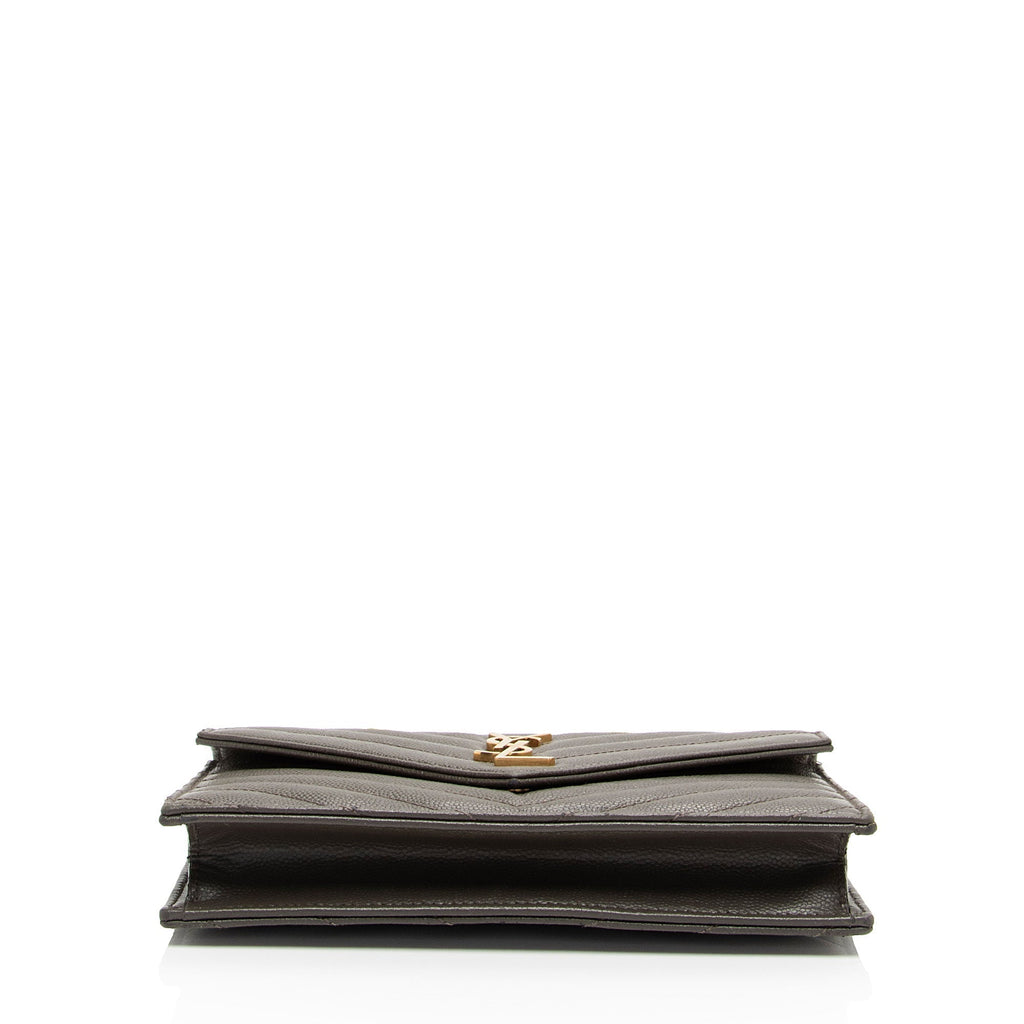 Saint Laurent Matelasse Grain de Poudre Monogram Envelope Chain Wallet (SHF-LtbB65)