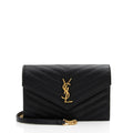Saint Laurent Matelasse Grain de Poudre Monogram Envelope Chain Wallet (SHF-DR4kKW)