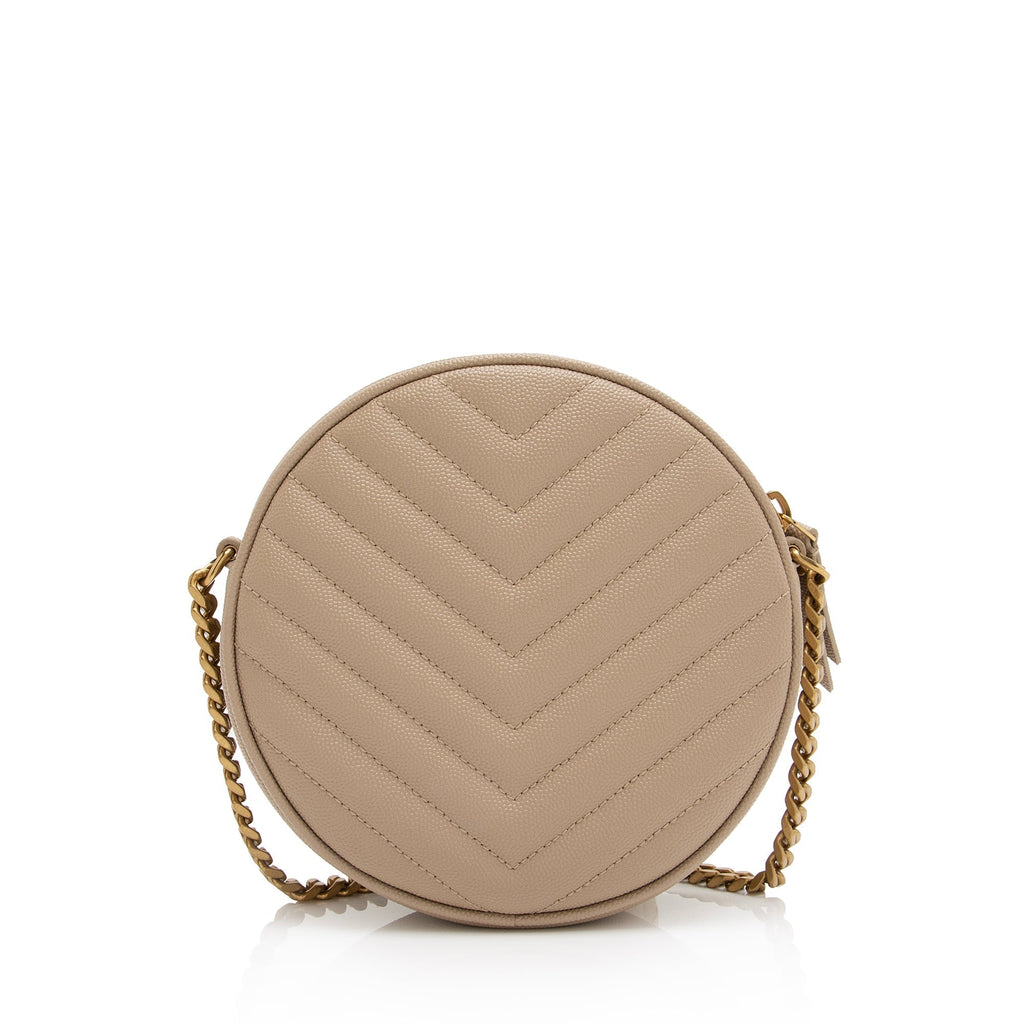 Saint Laurent Matelasse Grain de Poudre Monogram Vinyle Round Camera Bag (SHF-Z2Rbux)