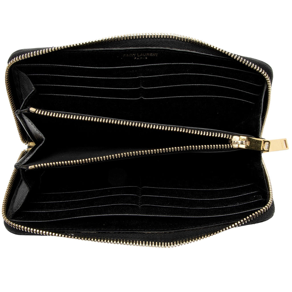 Saint Laurent Matelasse Grain de Poudre Monogram Zip Around Wallet (SHF-wej7UG)