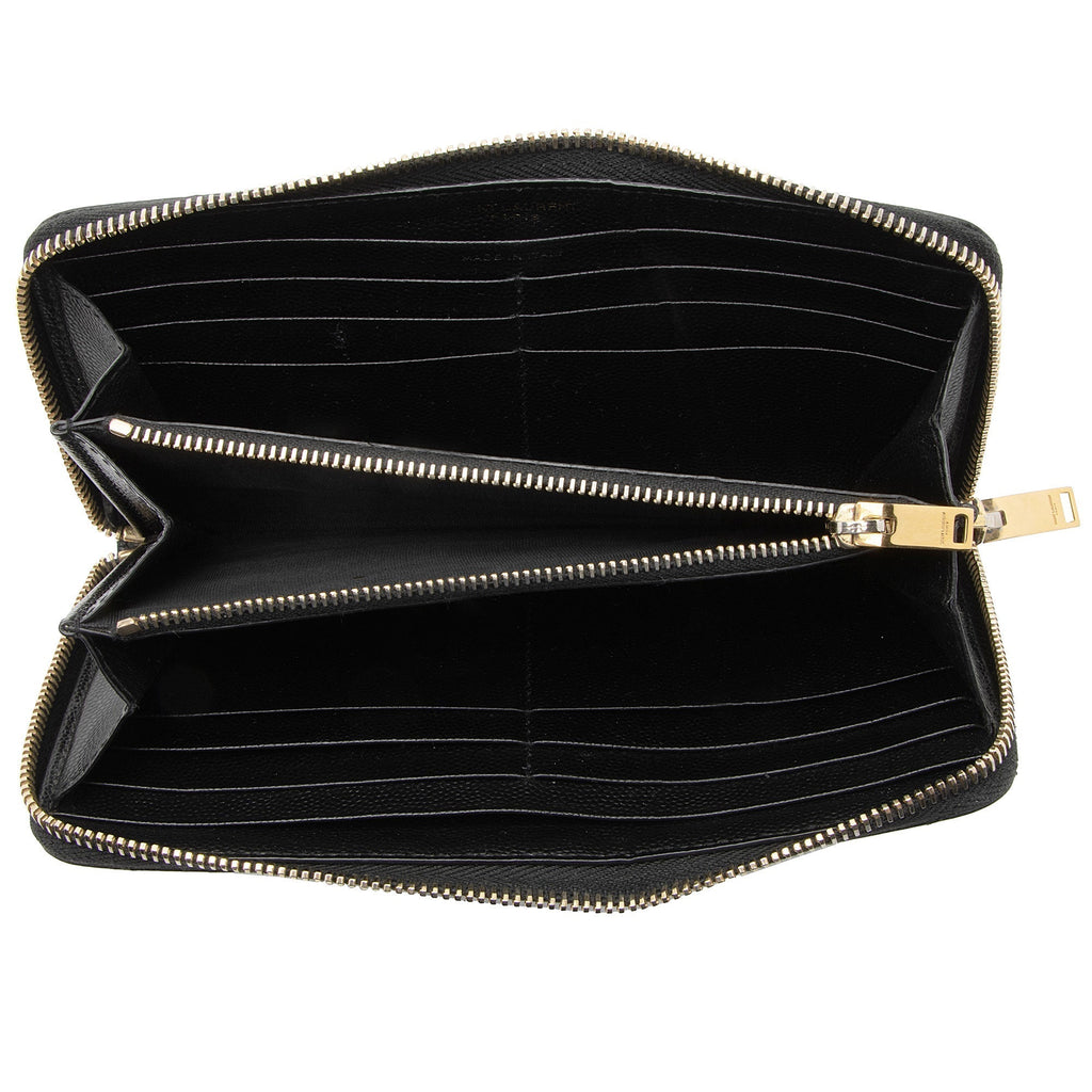 Saint Laurent Matelasse Grain de Poudre Monogram Zip Around Wallet (SHF-YBU9hg)